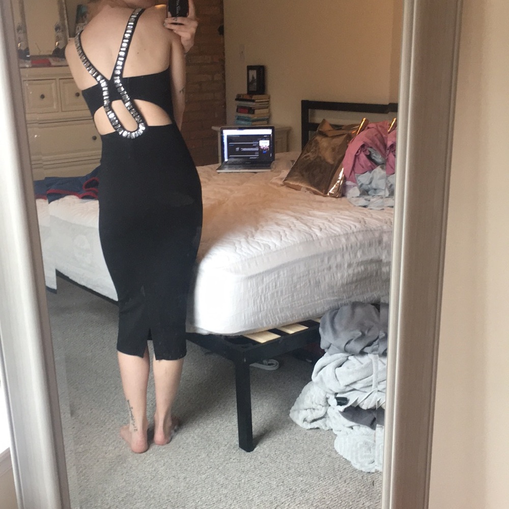 ASOS Black bodycon midi dress with gem back detail